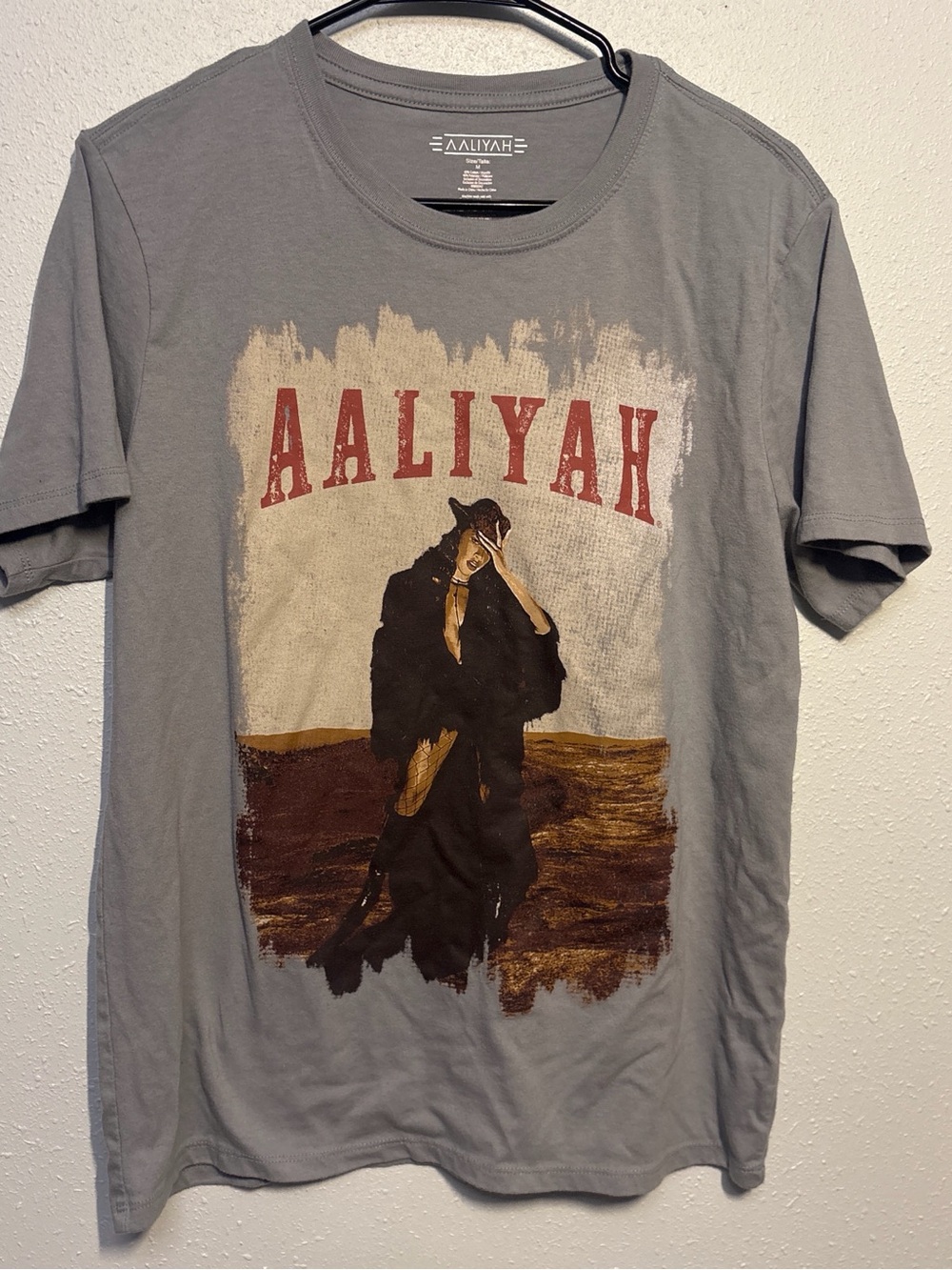 Aaliyah Graphic Short Sleeve Tee - Gray with Red Logo